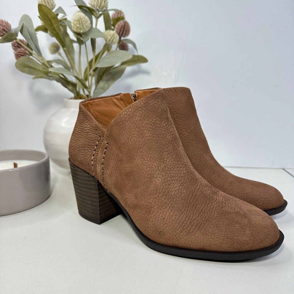 Lucky Brand Bellita Heeled Asymmetrical Bootie Seneca Rock Leather Women 6M NWOB